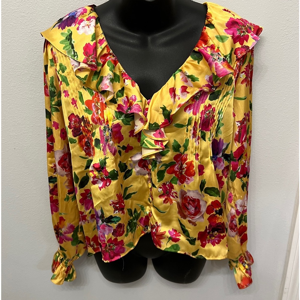 NWT Zara Floral Yellow Ruffled Blouse